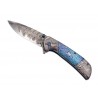 COUTEAU DECOR DAMAS BLEU (manche 11,5cm platines anodisées bleues)